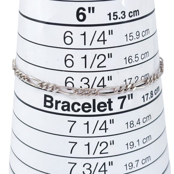 Italian Figaro Chain Bracelet | Classic Flat Link | Sterling Silver 925 | 7" - Picture 5 of 6